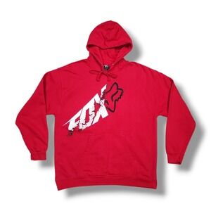 Vintage Fox Racing Large Graphic Print Y2K Red Pullover Hoodie Men's XL